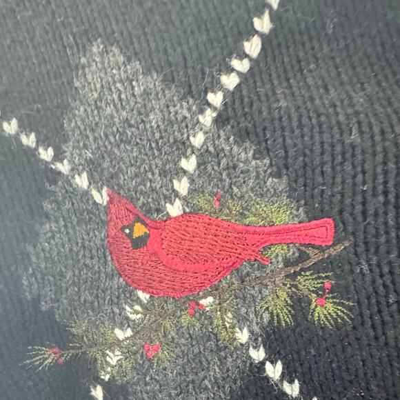 Croft Barrow Cardigan Birds Cardigan Zipper Black Holiday Winter Size Medium - Picture 3 of 8